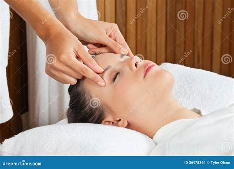 Female Receiving Head Massage At Spa Stock Image Image Of Calm