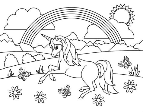 Unicorn And Rainbow Coloring Pages | Unicorn coloring pages, Unicorn
