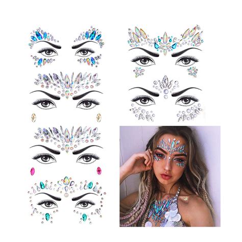Custom Women Face Glitter Rhinestone Crystals Face Jewels Stickers Eyes