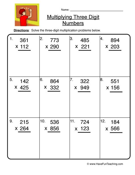 Easy Multiplication Worksheets Triple Numbers