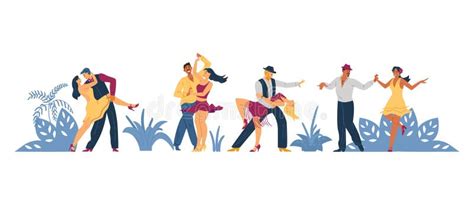 Banner Con Gente Bailando Salsa Ilustración Vectorial Plana Aislada En