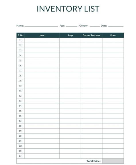 Sample Inventory Checklist Template Download Printabl
