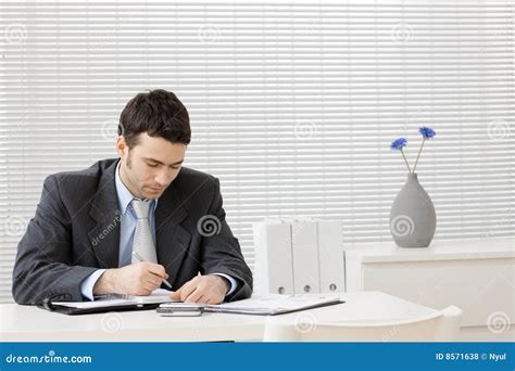 Businessman Working At Desk Stock Photo Image Of Document Dressed
