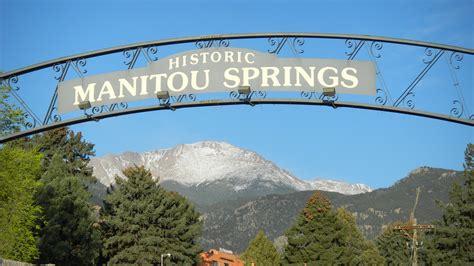 Historic Manitou Springs With Manitou Incline And Pikes Peak In