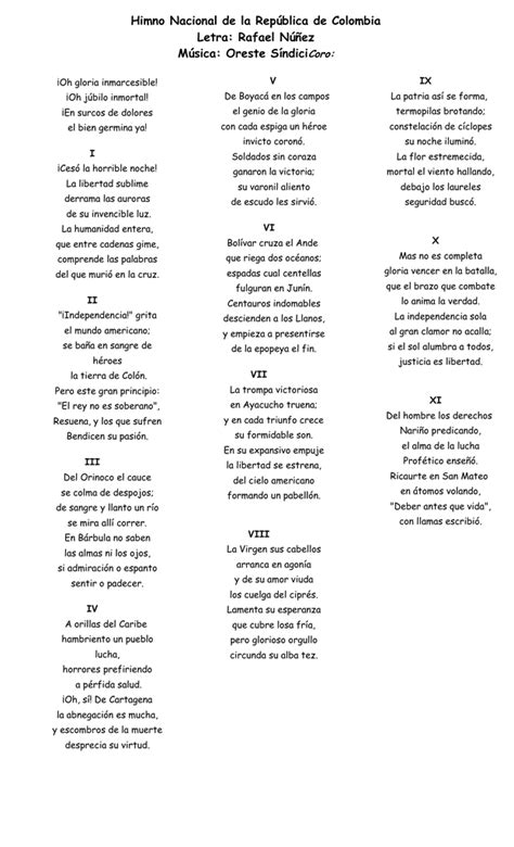 Himno Nacional De Colombia Letra