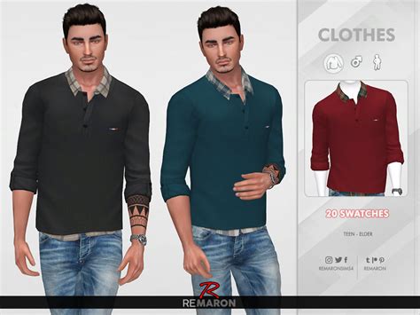 The Sims Resource Rolled Sleeve For Men 01