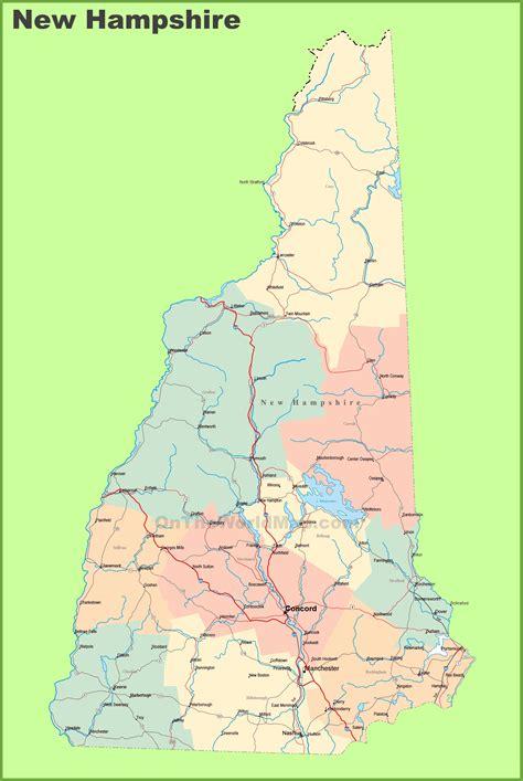 New Hampshire State Map With Cities Map