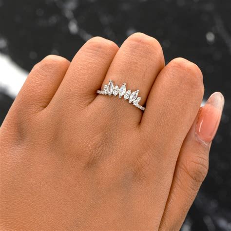 Unique Curved Wedding Bands Women 925 Silver Promise Ring For Etsy