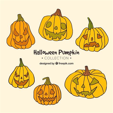 Free Vector Set Of Six Pumpkins In Different Colors And Shapes
