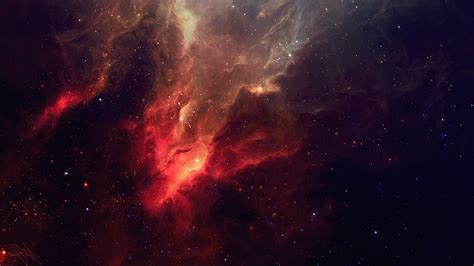 2560x1440 Space Stars Tylercreatesworlds Nebula Space Art Red Digital