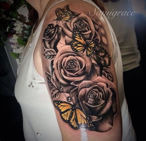 Roses And Butterflys Tatuajes Tatuajes Femeninos Tatuajes De Rosas