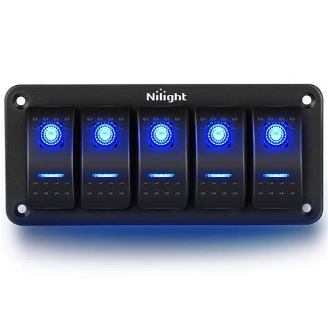 Nilight 5 Gang Rocker Switch Aluminum Panel Toggle Dash 5 Pin Onoff