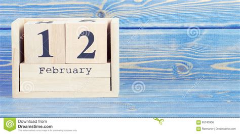 Vintage Photo February 12th Date Of 12 February On Wooden Cube