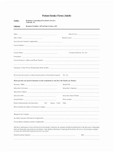 Counseling Intake Form Template Lovely Intake Form Template Sales