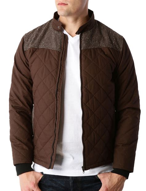 Le3no Mens Lightweight Quilted Full Zip Bomber Jacket With Elbow