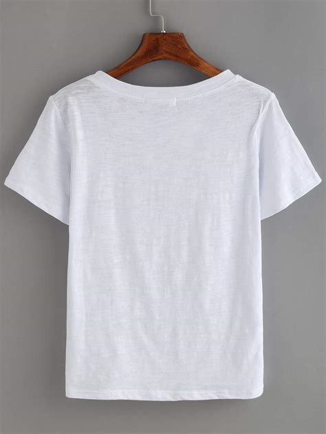 Plain Round Neck Cutout White T Shirt SheIn Sheinside