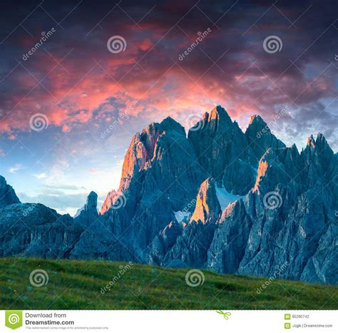Colorful Morning Scene On The Seekofel Mountain Range Stock Photo