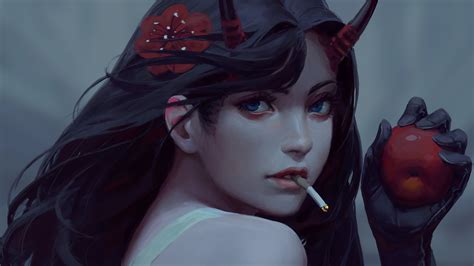 Demon Girl Smoking A Cigarette By Guweiz