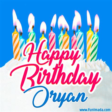 Happy Birthday  For Oryan With Birthday Cake And Lit Candles