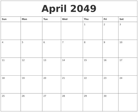 April 2049 Free Printable Blank Calendar