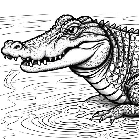 Detailed Black And White Alligator Coloring Page Muse Ai