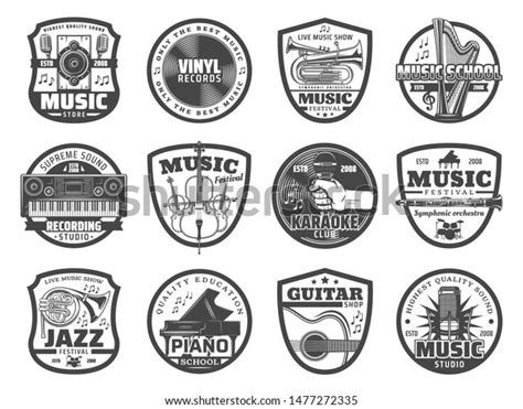 Musical Instrument Equipment Badges Music Shop Stock Vector Royalty