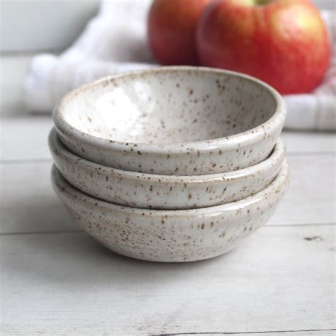 Andover Pottery — Set Of Three Rustic Prep Bowls In Heavily Speckled