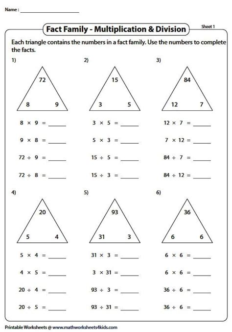 Fact Families Worksheet Multiplication And Division