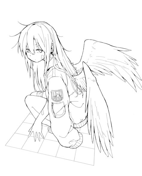 Azumaya Toushirou Original Commentary Request Highres Unfinished 1girl Angel Angel Wings