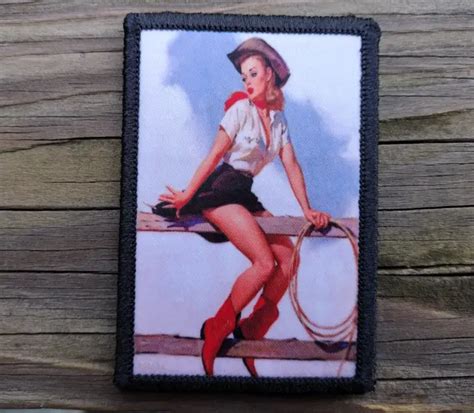Vintage Pinup Girl Sitting On Fence Sexy Tactical Army Hook And Loop