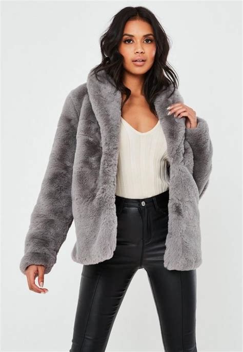 missguided tall gray shawl collar faux fur coat in 2021 grey faux fur coat zara faux fur