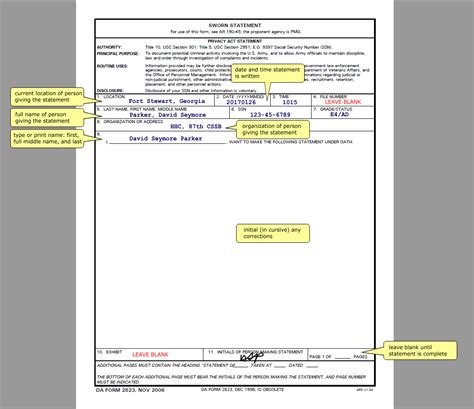 Army Sworn Statement Form Fillable Pdf Army Military