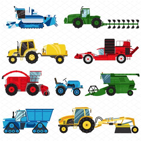 Vector Industrial Farm Equipment Transportation Illustrations