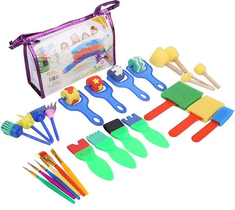 26 Pcs Kids Sponges Paint Kit With Brushes Rollers Painting Kits Early