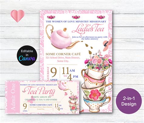 Ladies Tea Event Flyer Printable Pink And Gold Par Tea Invite Etsy