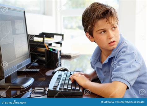 Young Boy Using Computer At Home Stock Photo Image 55893352