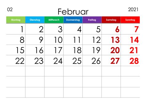 Kalender Februar 2021 Grosse Ziffern Im Querformat Kalendersu