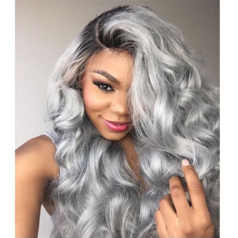 Hot Brazilian Ombre Grey Full Lace Human Hair Wigs Wavy Silver Gray