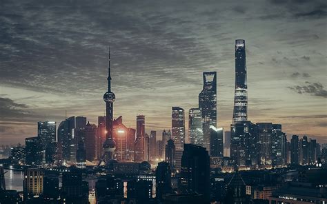 Nn23 City Shanghai Night Building Skyline Wallpaper