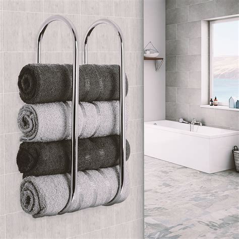 Wall Mounted Chrome Towel Holder Shelf Bathroom Storage Rack Rail Bar