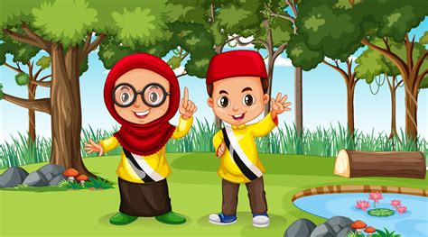 Brunei Kids Wears Traditional Clothes In The Forest Scene 3031698