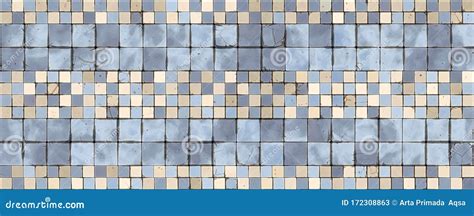 3d Material Cartoon Style Blue Bathroom Tiles Texture Stock
