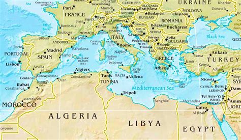 Map Of Mediterranean Countries Cruise Ports Agriculture Sea World Map