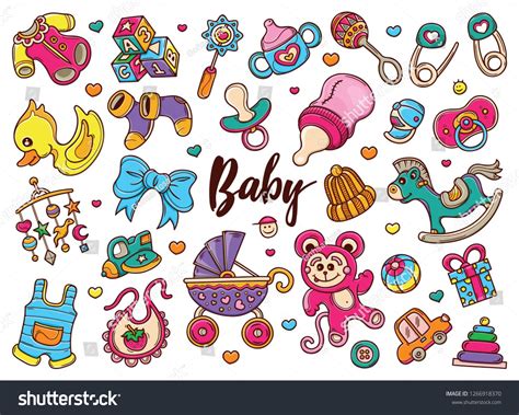 Hand Drawn Set Of Beby Gear Doodles In Color Vector Gohsantosa