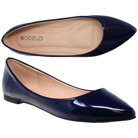 Sobeyo Sobeyo Womens Ballet Flats Patent Leather Pointed Toe Slip On Closed Toe Shoes Navy Sz