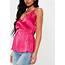 Hot Pink Lace Trim Longline Wrap Cami Top  Missguided