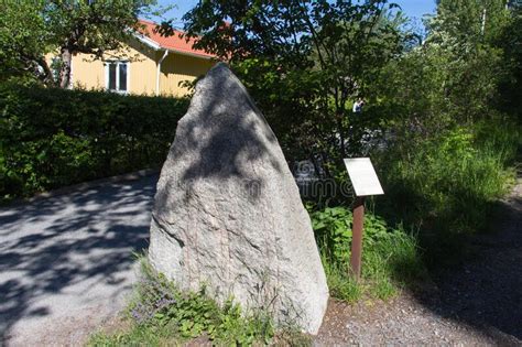 Ancient Rune Stone At Sigtuna In A Sunny Day Sweden Editorial Stock