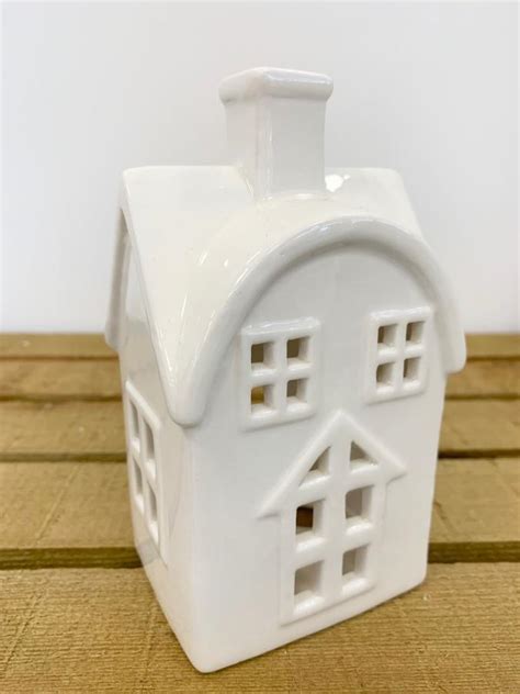 White Ceramic House Tealight Holder Small
