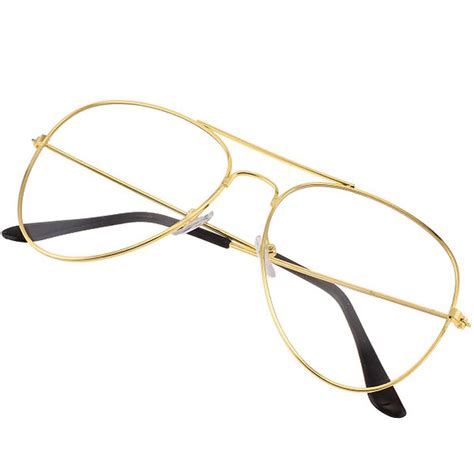 Joke Shop Aviator Glasses Clear Gold