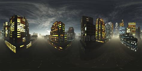 Night City Hdri Equidistant Projection Stock Illustration